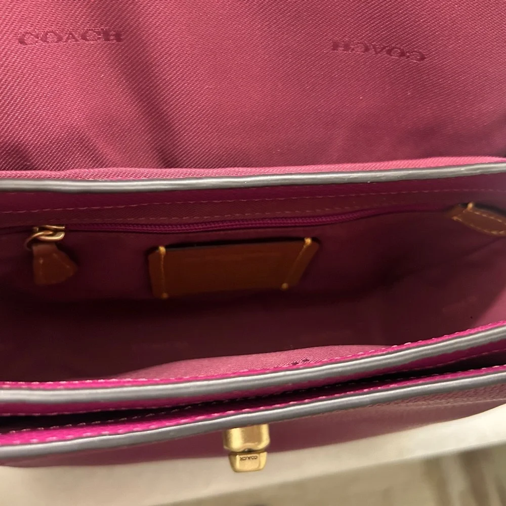 Coach Cassie Magenta Purple Pink Leather Crossbody Bag - Multiple Straps, Chain - Picture 7 of 11